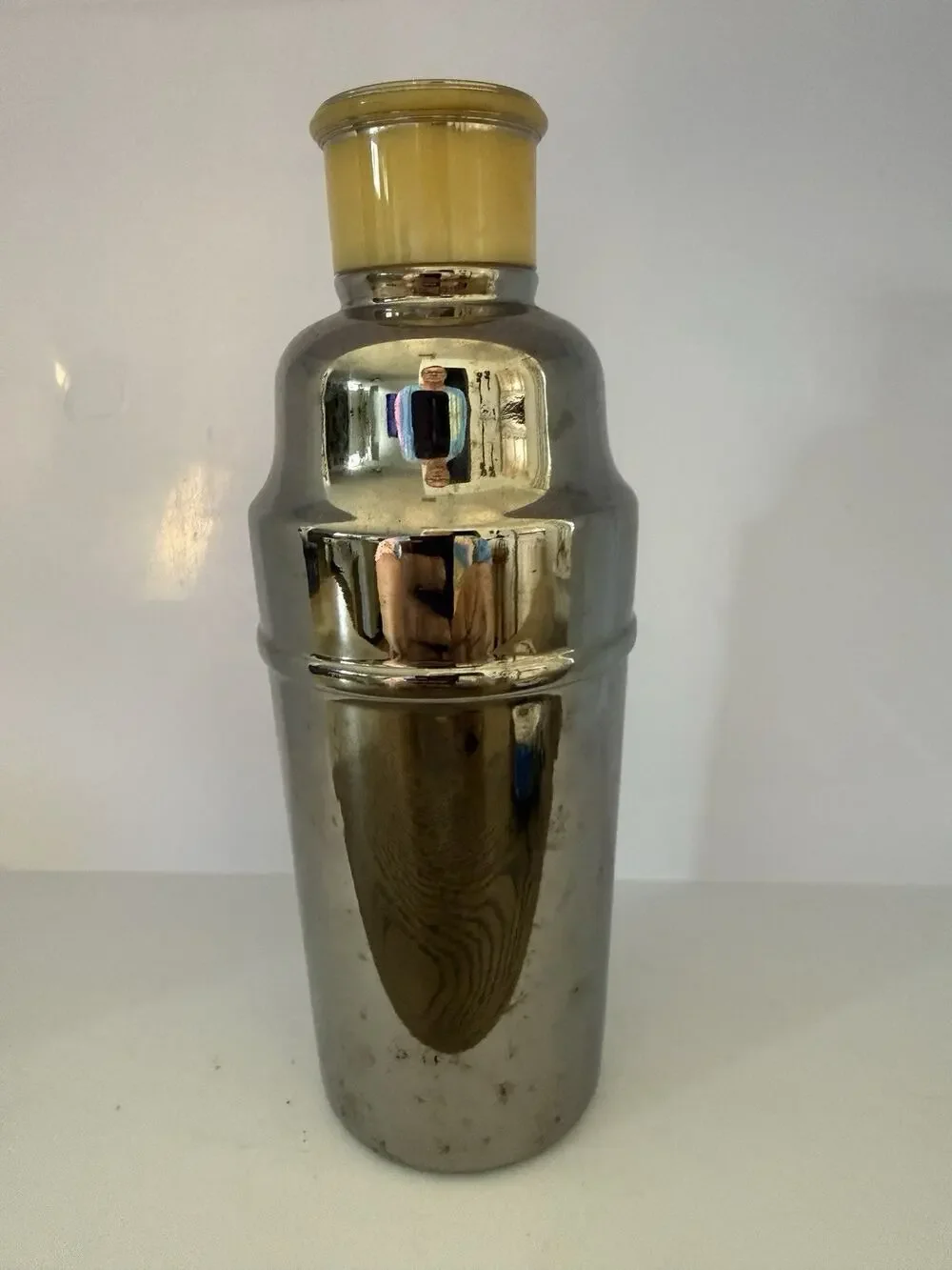 Vintage Mercury Glass Silver Heavy Bartender Glass Shaker Barware Used 9 1/4”